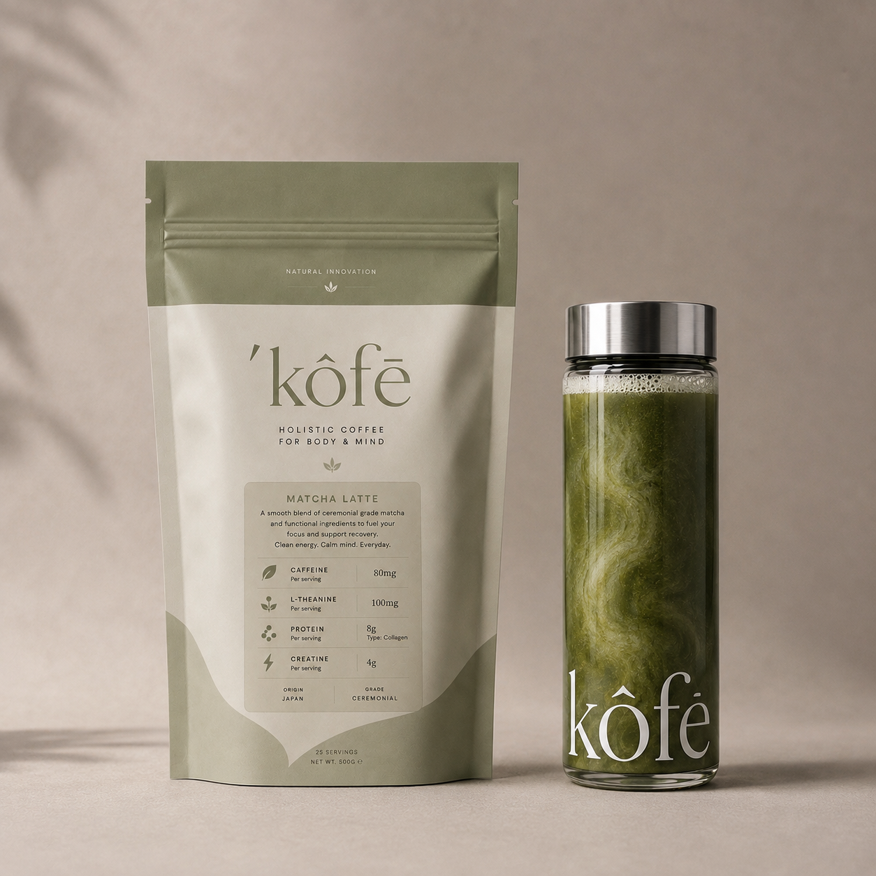 ʼkôfē Matcha Collagen pouch